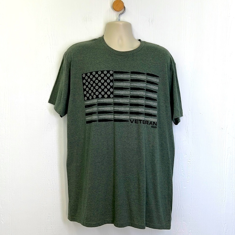 7.62 Design - Veteran Bullet Flag Battle Space Olive Green T Shirt Size XL